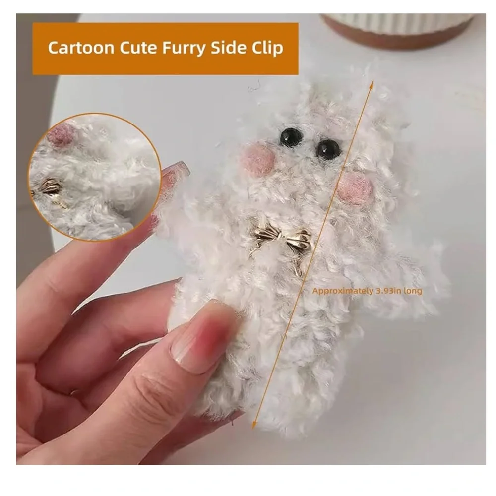 Furry Plush Hair Accessories Anti-Slip Hair Barrettes set 3 bear cat bunny new